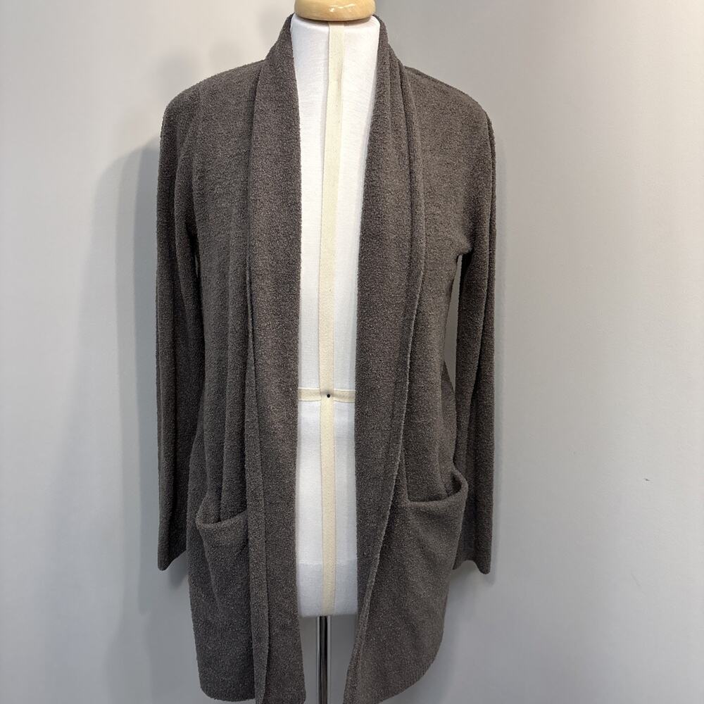 Barefoot Dreams CozyChic Open Front Cardigan Taupe Brown Med
